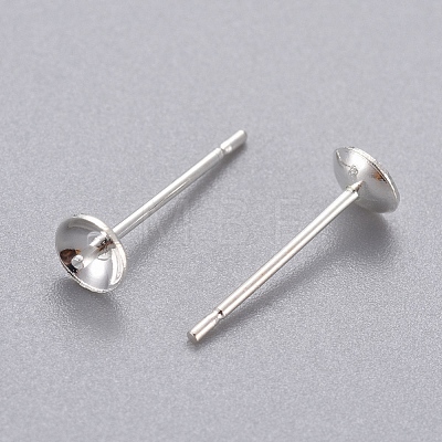 304 Stainless Steel Post Stud Earring Settings For Half Drilled Bead STAS-H558-08S-1