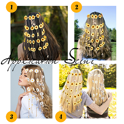 CRASPIRE 2Pcs 2 Colors Cloth Sunflower Hippie Headband Floral Crown OHAR-CP0001-15-1