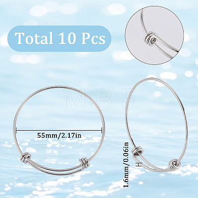 10Pcs Adjustable 201 Stainless Steel Expandable Bangle Making STAS-SC0008-09-1