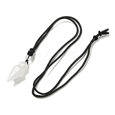 Natural Quartz Crystal Conical Pendulum Pendant Necklace with Nylon Cord for Women NJEW-B106-01D-1