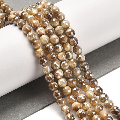 Electroplated Natural Tiger Eye Round Beads Strands G-L598-A04-01-1