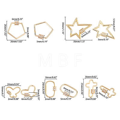 Brass Micro Pave Clear Cubic Zirconia Screw Carabiner Lock Charms ZIRC-PH0002-16G-1