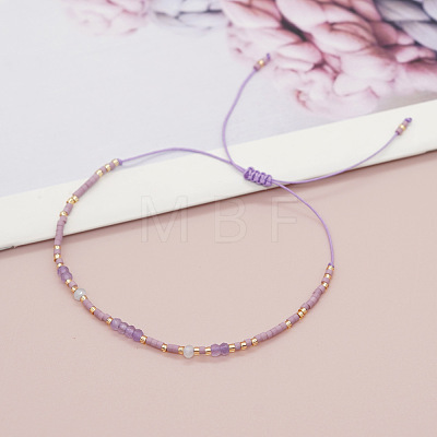 Bohemian Faceted Rondelle Natural Amethyst and Glass Heishi Braided Bead Bracelets for Women FE7255-6-1