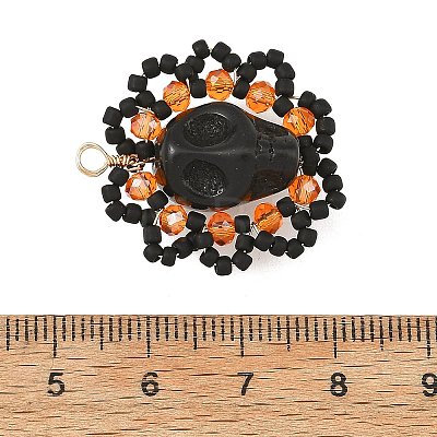 Halloween Gothic Glass Seed Beaded & Synthetic Turquoise Pendants PALLOY-MZ01428-01-1