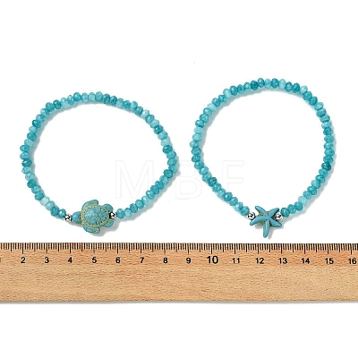 2Pcs 2 Styles Synthetic Turquoise & Dyed Natural Malaysia Jade Rondelle Beads Beads Stretch Bracelets for Women BJEW-JB13599-02-1