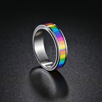 Rainbow Color Pride Flag Enamel Rectangle Rotating Ring RABO-PW0001-038E-1
