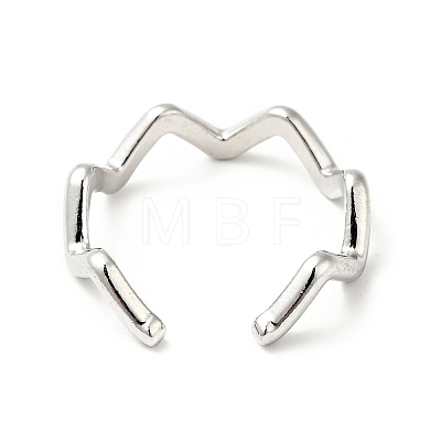 304 Stainless Steel Wave Open Cuff Ring for Women RJEW-I085-13P-02-1