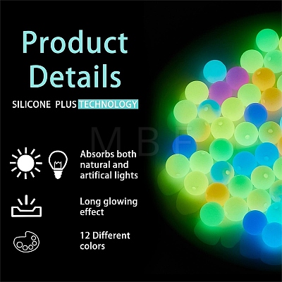 24Pcs 12 Colors Round Luminous Silicone Beads JX328A-01-1