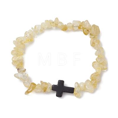 Natural Citrine Chips Stretch Bracelets for Women Men BJEW-JB11341-01-1