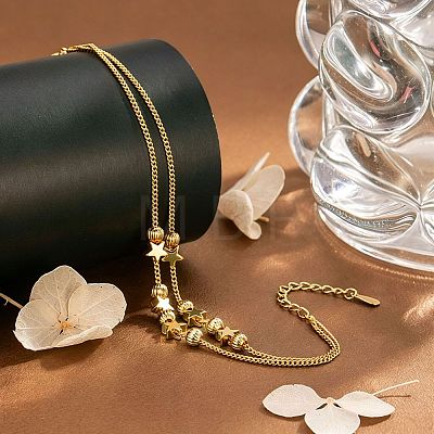 Brass Star Grooved Round Beaded 2-strand Bracelets for Women WGD7A06-01-1