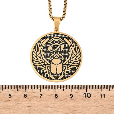 Religion 201 Stainless Steel Eye of Horus Egyptian Scarab Pendant Egyptian Scarab Box Chain Necklaces SA-H003-02G-1