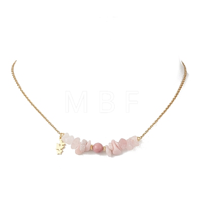 Natural Mixed Gemstone Chip and Round Beaded Pendant 304 Stainless Steel Cable Chain Necklaces for Women NJEW-JN05741-1