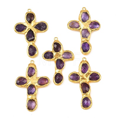 Natural Amethyst Faceted Big Pendants KK-H516-27G-02-1