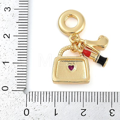 Rack Plating Brass Clear Cubic Zirconia Makeup European Dangle Charms KK-P287-34C-G-1