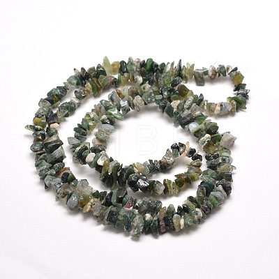 Natural Moss Agate Chip Bead Strands G-M205-45-1