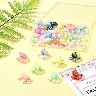 48Pcs 2 Styles UV Plated Acrylic Beads SACR-FS0001-37-1