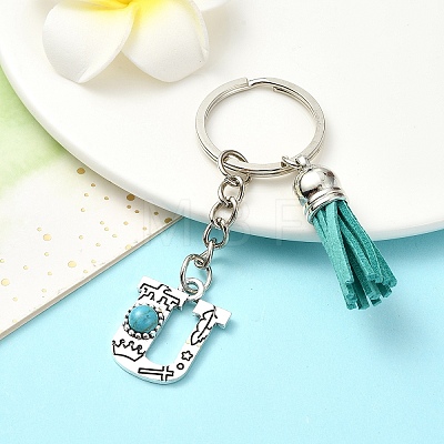 Alloy with Resin Imitation Synthetic Turquoise Keychain KEYC-YW00087-21-1