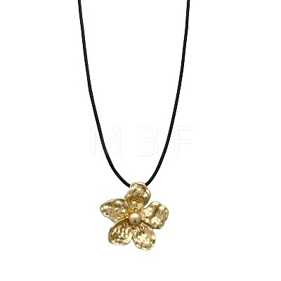 Alloy Resin Flower Pendant Black Waxed Cord Adjustable Long Necklaces for Women WG1FF70-02-1