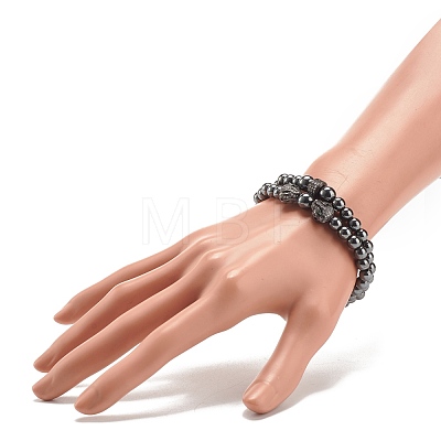2Pcs 2 Style Synthetic Hematite Stretch Bracelets Sets BJEW-JB08004-03-1
