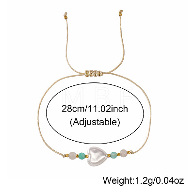 Summer Heart-shaped Faux Pearl Adjustable Braided Bead Bracelets for Daily Wear KQ0143-1
