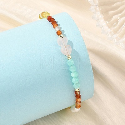 Faceted Natural Yellow Opal & Amazonite & Carnelian Beaded Bracelets for Women BJEW-JB14487-1