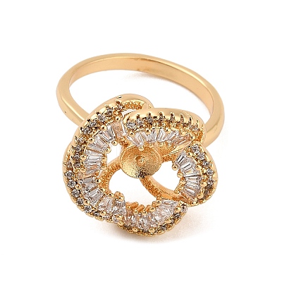 Flower Brass Micro Pave Cubic Zirconia Cup Peg Ring Settings for Half-drilled Beads KK-NH0009-05G-1