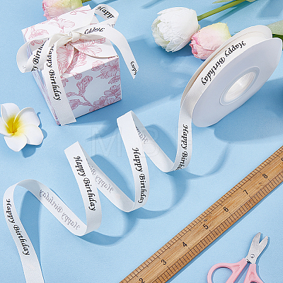 Polycotton Printed Black Word Happy Birthday Ribbon OCOR-CY0004-94B-1