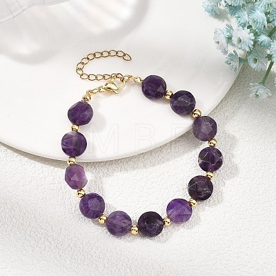 Natural Amethyst & Brass Spacer Beads Beaded Bracelets for Women BJEW-JB14112-02-1
