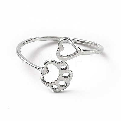 201 Stainless Steel Paw Print and Heart Finger Ring RJEW-J051-27P-1