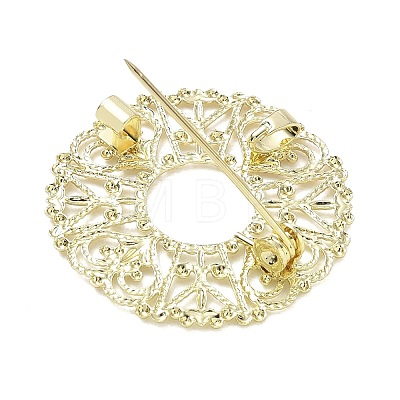 Flat Round with Flower Brass Lapel Pin Brooches for Clothes KK-CBA19A0-01G-1