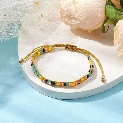 Adjustable Evil Eye & Flower Glass Seed Braided Beaded Bracelets for Women BJEW-MZ00066-1