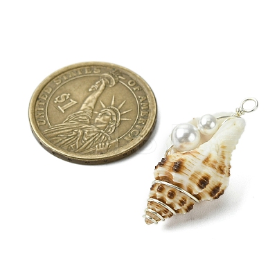 Natural Scallop Shell & Round Shell Pearl Pendants PALLOY-TA00197-01-1