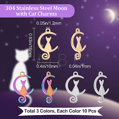 30Pcs 3 Colors 304 Stainless Steel Pendants STAS-BBC0001-40-1