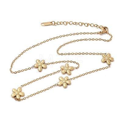304 Stainless Steel 5-Petal Flower Link Chain Necklaces NJEW-G184-03G-1