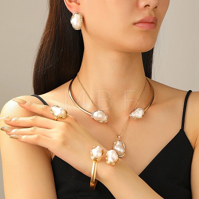 Oval Alloy & Plastic Pearl Jewelry Sets WGB491C-23-1