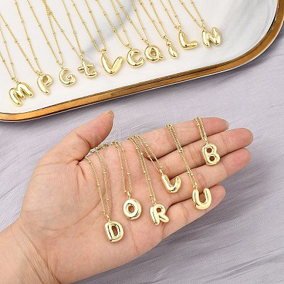 1Pc Initial Letter Brass Pendant Necklaces NJEW-YW0001-24L-1