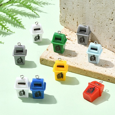 30Pcs Opaque Resin Garbage Can Pendants with Metal Loops RESI-YW0005-14-1