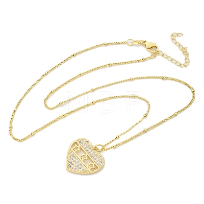 Brass Micro Pave Clear Cubic Zirconia Hollow Star Heart Pendant Necklaces for Women NJEW-M088-01G-02-1