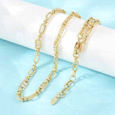 5MM Brass Pave Cubic Zirconia Oval Link Chain Necklaces NJEW-D324-02G-02-1