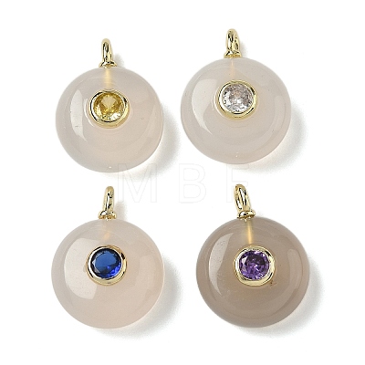 Natural Grey Agate Flat Round Pendants G-H318-01G-06-1