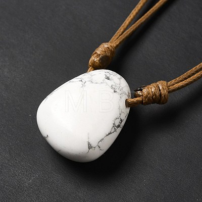 Natural Howlite Triangle Pendant Necklace with Waxed Cord for Women NJEW-G093-01K-1