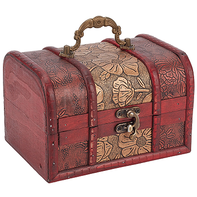 Retro Style Embossed Flower Wooden Jewelry Storage Cases with Handles CON-CL0001-25-1