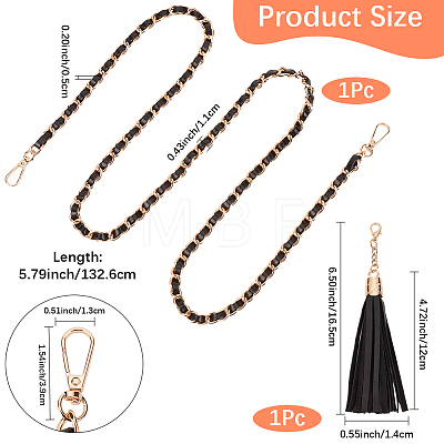 Adjustable Black Imitation Leather Bag Straps PURS-CL0001-55A-1