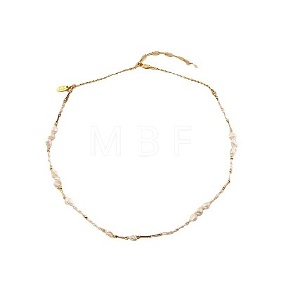 Natural Freshwater Pearl Nuggets & Brass Beaded Necklaces for Women FS-WG15240-01-1