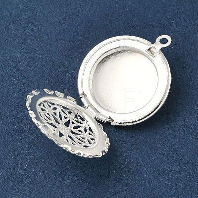 Flat Round Brass Hollow Locket Pendants KK-K414-11B-S-1