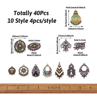 Spritewelry 40Pcs 10 Style Zinc Alloy Chandelier Components Links PALLOY-SW0001-01-1