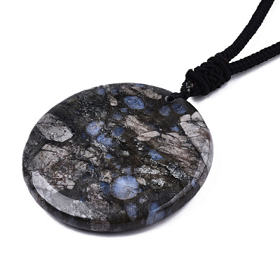 Natural African Blue Opal Pendant Necklaces NJEW-S421-017-1