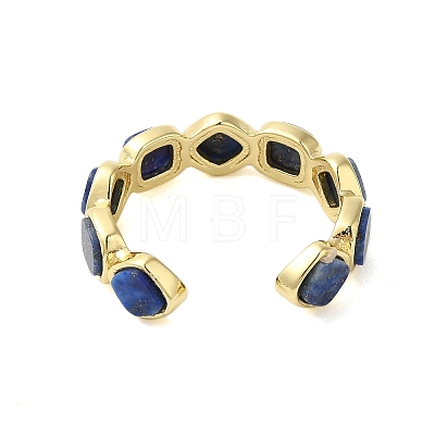 Square Natural Lapis Lazuli Open Cuff Rings RJEW-K272-02G-04-1