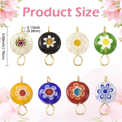 40Pcs 8 Styles Handmade Millefiori Lampwork Flat Round Connector Charms PALLOY-YW00210-1