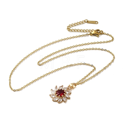 Brass Micro Pave Cubic Zirconia Flower Pendant Necklaces for Women NJEW-E106-03KCG-01-1
